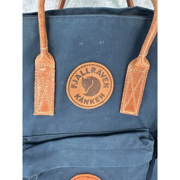 Fjallraven Kanken Navy Canvas and Leather Backpack G1000 Laptop 15 Front Pocket - Picture 3 of 11